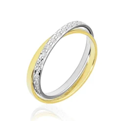 Histoire d'Or Alliance Double Anneaux Ruban Plat Or Bicolore