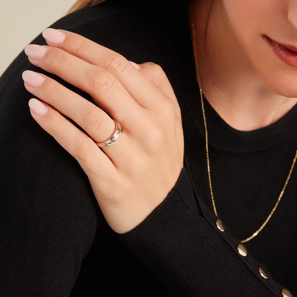 Histoire d'Or Alliance Effet Epi Mat Ruban Plat Or Bicolore New