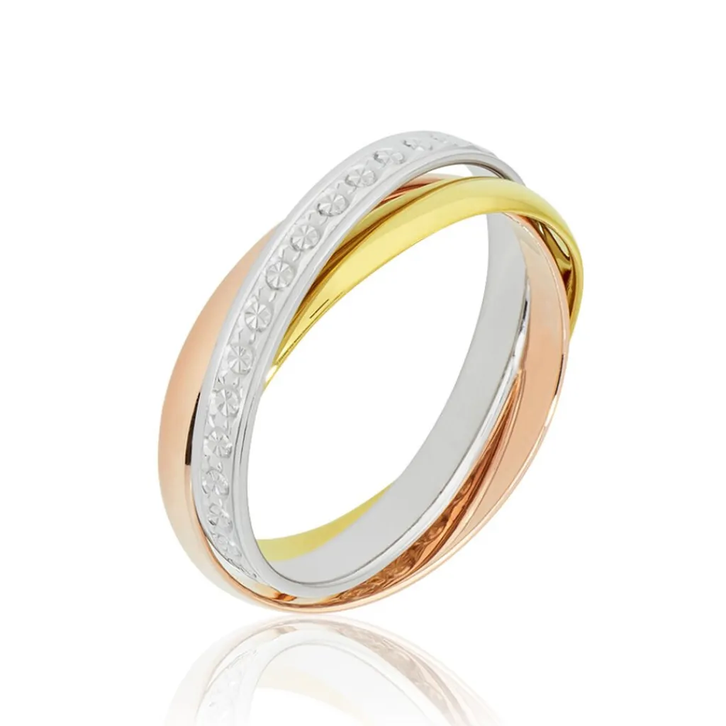 Histoire d'Or Alliance Entrelacee Diamantee Demi Jonc Classique Or Tricolore Hot