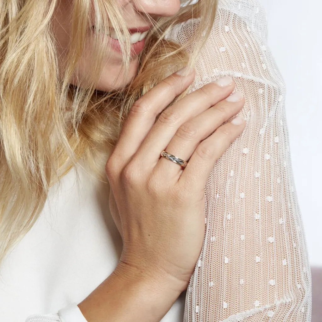 Histoire d'Or Alliance Epi Fantaisie Ruban Plat Or Bicolore Clearance