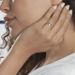 Histoire d'Or Alliance Fantaisie Diamantee Ruban Plat or bicolore