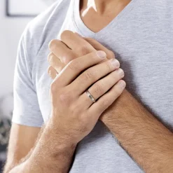 Histoire d'Or Alliance Fantaisie Mat Et Brillant Ruban Plat Palladium Blanc Outlet