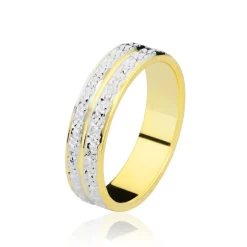 Histoire d'Or Alliance Grain De Folie Diamantee Ruban Plat Or Bicolore Clearance