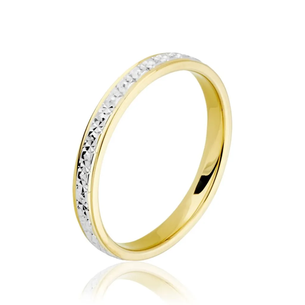 Histoire d'Or Alliance Grain De Folie Diamantee Ruban Plat Or Bicolore New