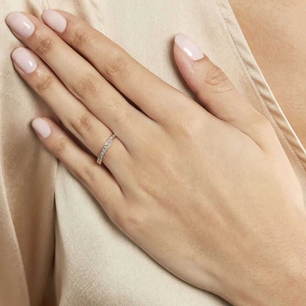 Histoire d'Or Alliance Grain De Folie Diamantee Ruban Plat Or Bicolore New