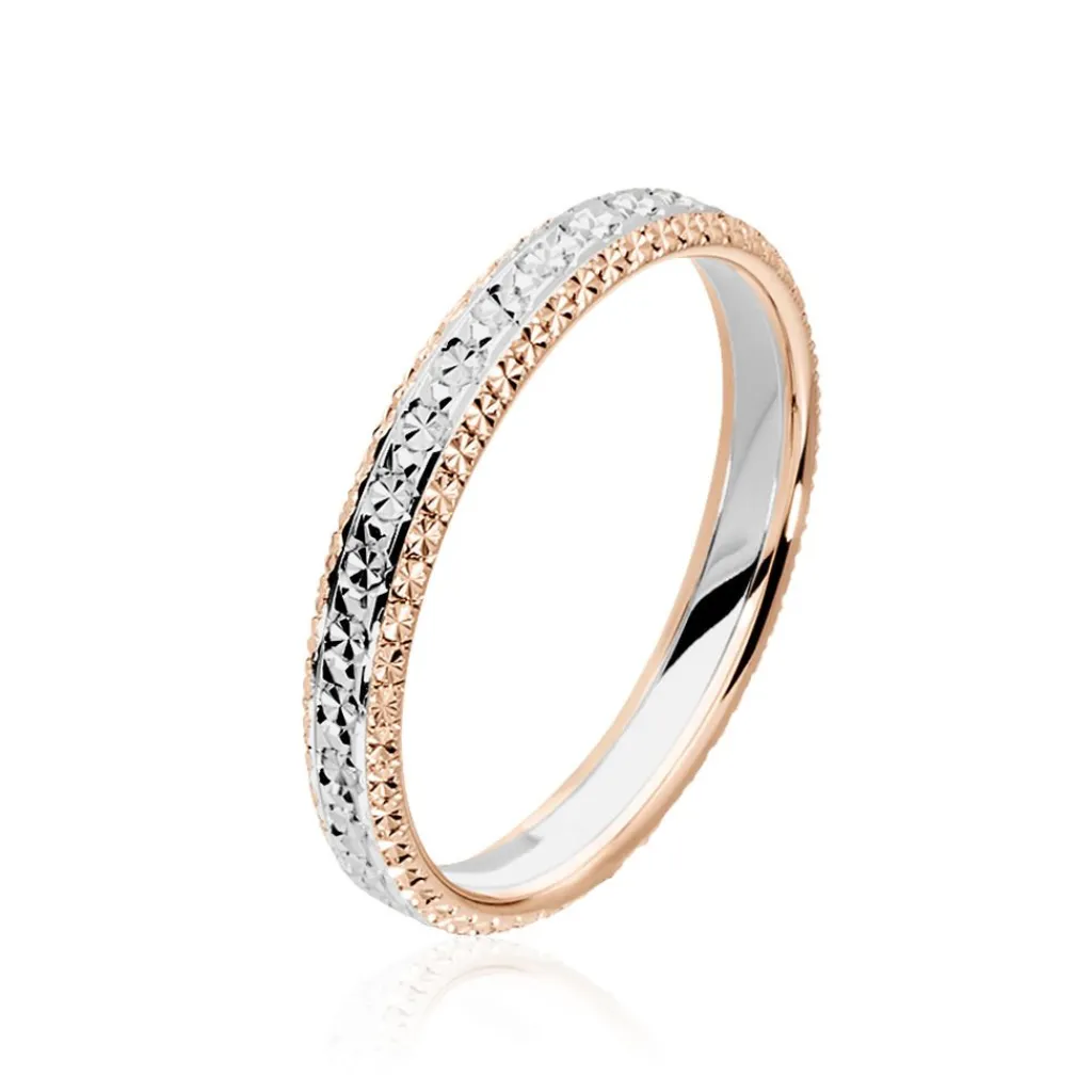 Histoire d'Or Alliance Multi Facettes Diamantee Demi Jonc Classique or bicolore New