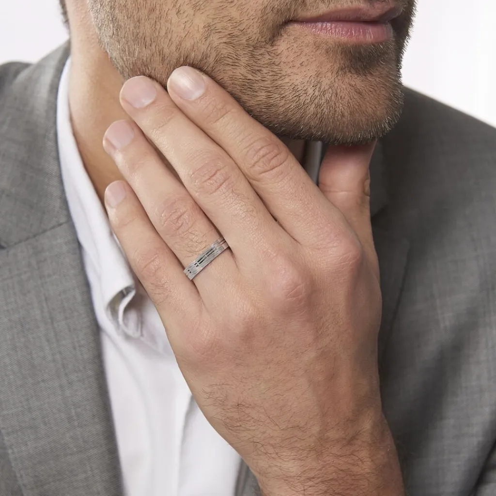 Histoire d'Or Alliance Nymphea Ruban Plat Argent Blanc New