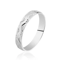 Histoire d'Or Alliance Phibie Ruban Plat Argent Blanc New