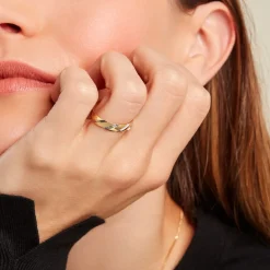 Histoire d'Or Alliance Strie Fantaisie Demi Jonc Classique Or Bicolore Hot