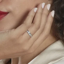 Histoire d'Or Alliance Sylvaincine Ruban Plat Or Blanc Discount