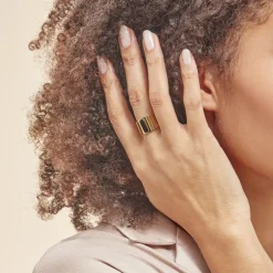 Histoire d'Or Bague Acier Doré Volcanus Agate