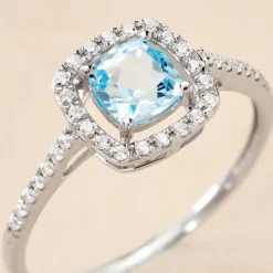 Histoire d'Or Bague Adrienna Or Blanc Topaze Oxyde De Zirconium or blanc topaze bleu sky Clearance