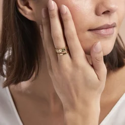 Histoire d'Or Bague Ajustable Abram Acier Doré Edelstahl Gelbgold New