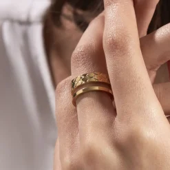 Histoire d'Or Bague Ajustable Abram Acier Doré Edelstahl Gelbgold New