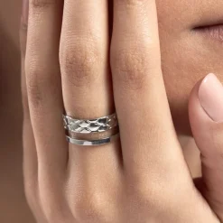 Histoire d'Or Bague Ajustable Abram acier blanc Discount