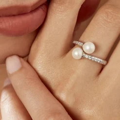 Histoire d'Or Bague Ajustable Argent Blanc Jeronimo Perle Oxydes De Zirconium New