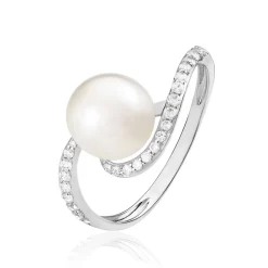 Histoire d'Or Bague Aricie Or Blanc Oxyde De Zirconium Et Perle De Culture Best