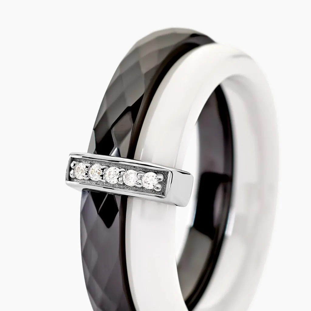 Histoire d'Or Bague Barette Bicolore Ceramique Argent Blanc Oxyde De Zirconium Hot