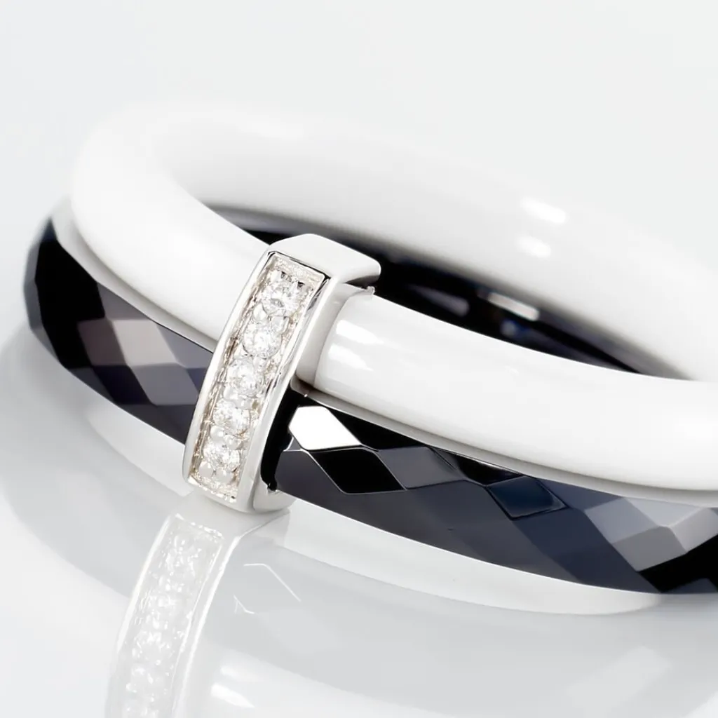 Histoire d'Or Bague Barette Bicolore Ceramique Argent Blanc Oxyde De Zirconium Hot