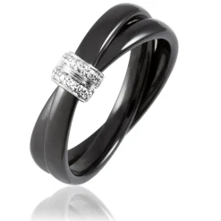 Histoire d'Or Bague Ceramik Design Argent Blanc Oxyde De Zirconium Et Céramique Hot