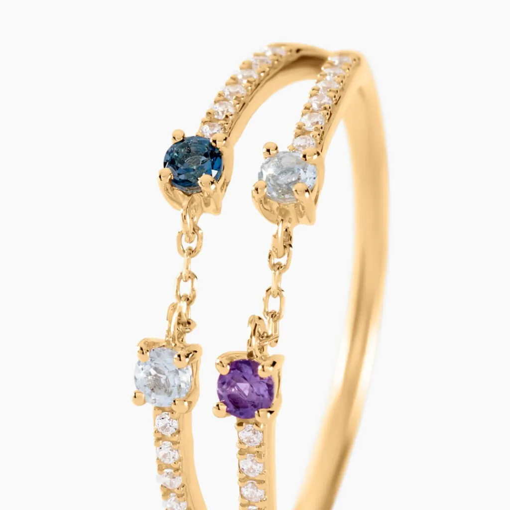 Histoire d'Or Bague Chaîne Universe Or Jaune Améthyste Topaze