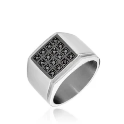 Histoire d'Or Bague Chevalière Acier Vieillit Teodor Oxydes De Zirconium Discount