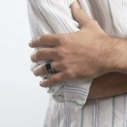 Histoire d'Or Bague Chevalière Acier Vieillit Haris Agate Clearance