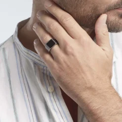 Histoire d'Or Bague Chevalière Acier Vieillit Haris Agate Clearance