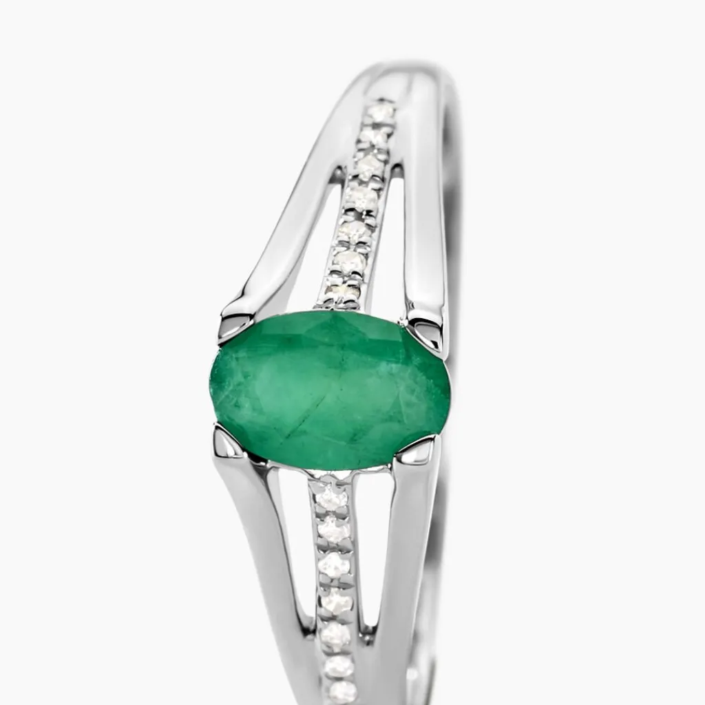 Histoire d'Or Bague Denise Or Blanc Emeraude Et Diamant New