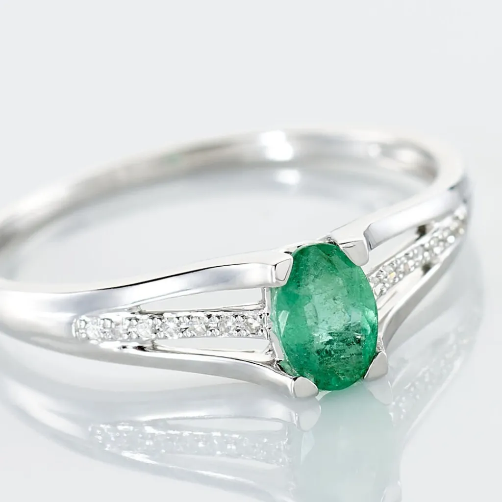 Histoire d'Or Bague Denise Or Blanc Emeraude Et Diamant New