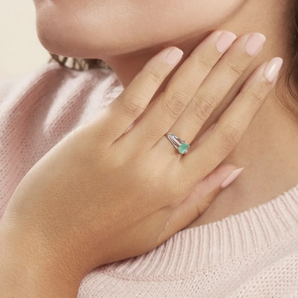 Histoire d'Or Bague Denise Or Blanc Emeraude Et Diamant New