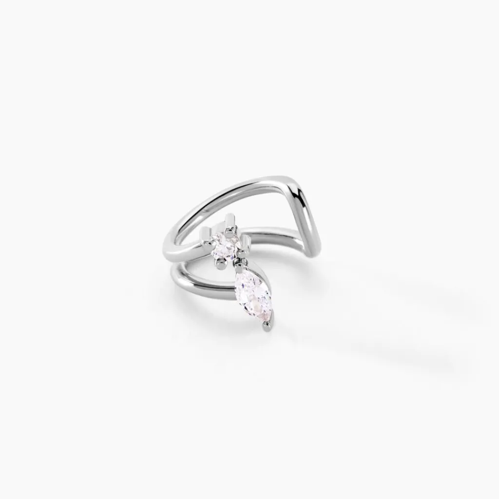 Histoire d'Or Bague D'oreille Unitaire Navette De Zirconium argent blanc oxyde Clearance