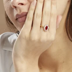 Histoire d'Or Bague Lisea Plaqué Or Jaune Verre Et Oxyde De Zirconium plaqué or jaune verre rouge Discount