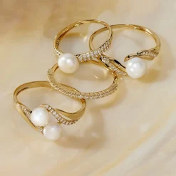 Histoire d'Or Bague Loeva Or Jaune Perle De Culture Et Oxyde De Zirconium Hot