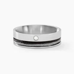 JOURDAN Bague Madine Acier Blanc Diamant Clearance