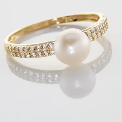 Histoire d'Or Bague Maria-francoise Or Jaune Perle De Culture Et Oxyde De Zirconium Discount