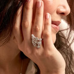 Histoire d'Or Bague Midnight Flower Argent Blanc Oxyde De Zirconium New