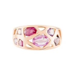 Histoire d'Or Bague Mosaique Or Rose Amethyste Et Rhodolite Et Saphir New