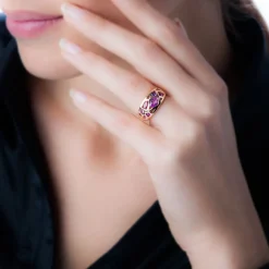 Histoire d'Or Bague Mosaique Or Rose Amethyste Et Rhodolite Et Saphir New