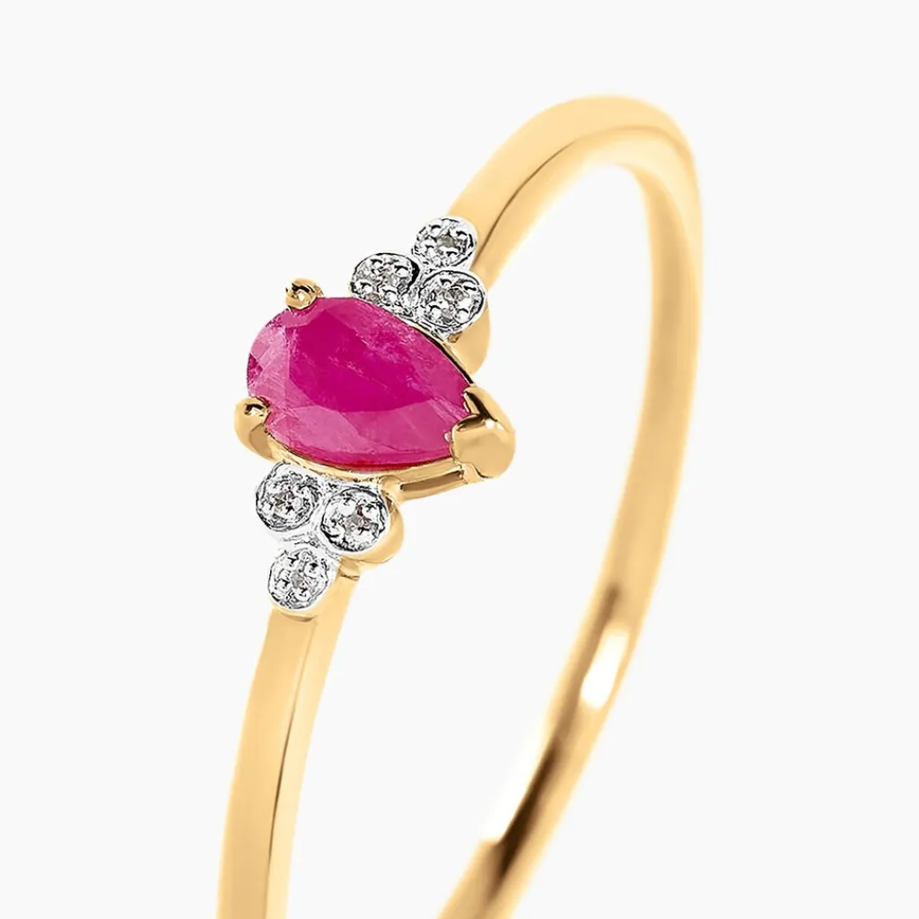Histoire d'Or Bague Moss Diamant or jaune rubis Hot