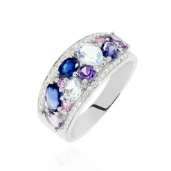 Histoire d'Or Bague Multicolore Or Blanc Topaze Et Amethyste Et Saphir or blanc topaze bleue Best