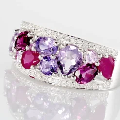Histoire d'Or Bague Multicolore Or Blanc Amethyste Et Saphir Et Rhodolite or blanc amethyste violette Online