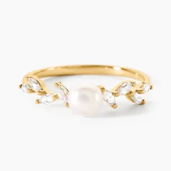 Histoire d'Or Bague Nacrée Or Jaune Perle De Culture Oxyde De Zirconium New