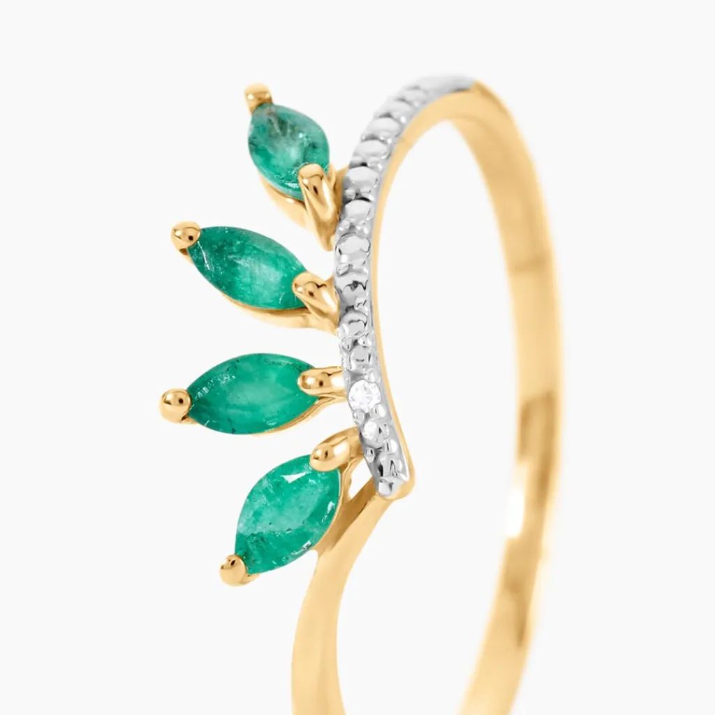 Histoire d'Or Bague Navette Or Jaune Emeraude Diamant or jaune émeraude Hot