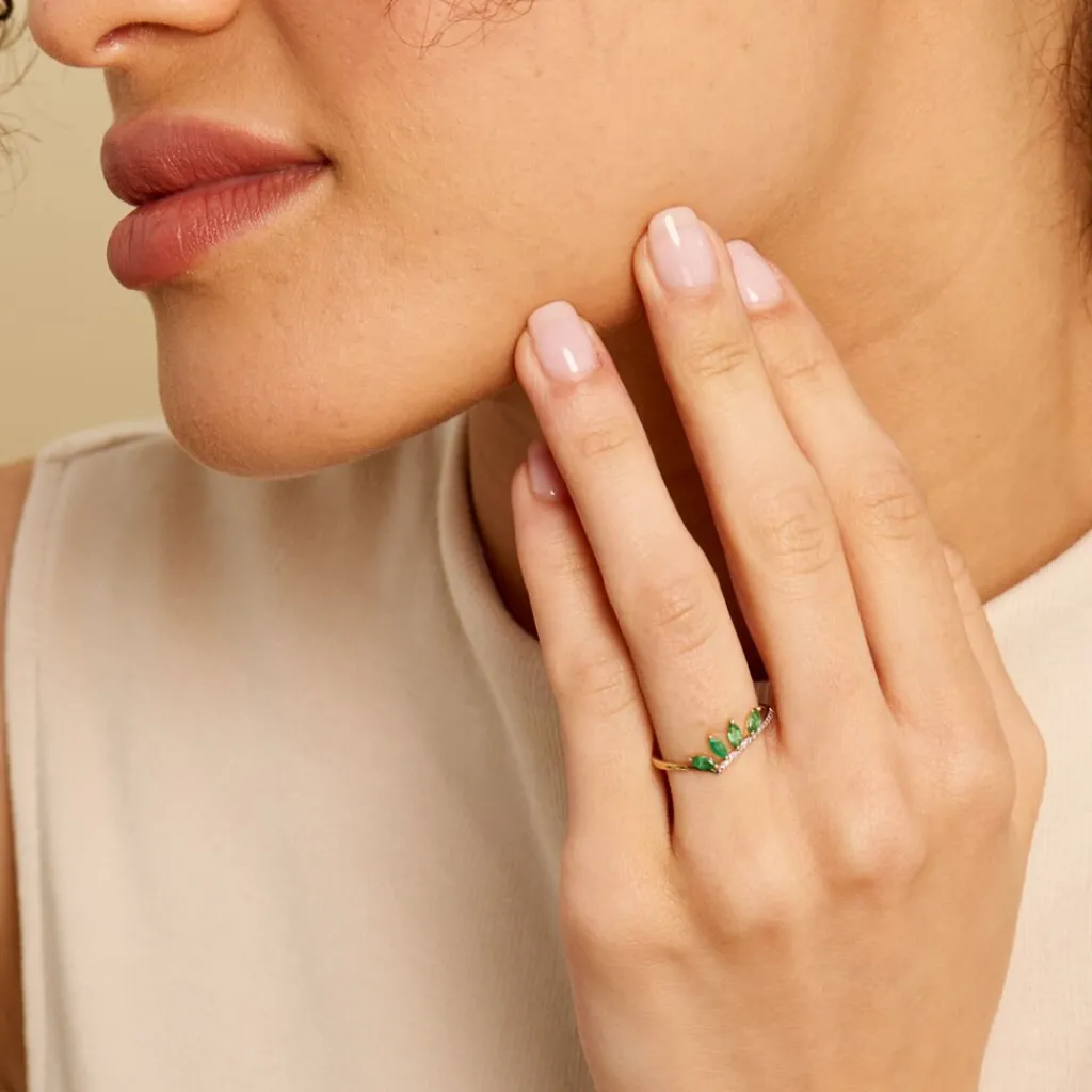 Histoire d'Or Bague Navette Or Jaune Emeraude Diamant or jaune émeraude Hot