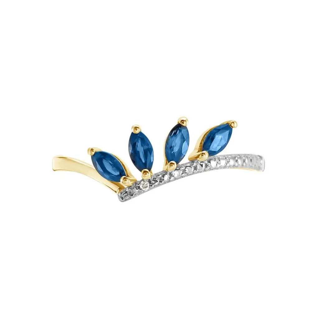 Histoire d'Or Bague Navette Diamant or jaune saphir New