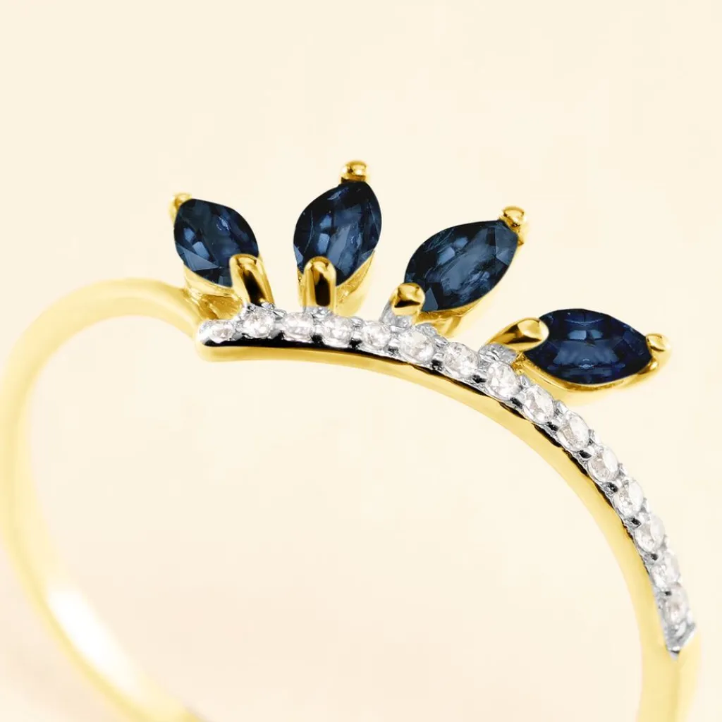 Histoire d'Or Bague Navette Diamant or jaune saphir New