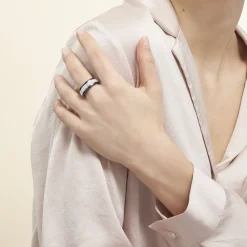 Histoire d'Or Bague Noire Ceramique Blanc Céramique Et Strass Discount