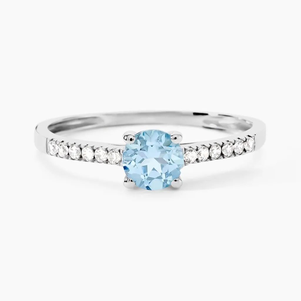 Histoire d'Or Bague Or Blanc Manon Topaze Oxydes De Zirconium or blanc topaze bleu sky Discount