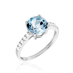 Histoire d'Or Bague Or Blanc Terese Topaze Oxydes De Zirconium or blanc topaze bleu sky Sale